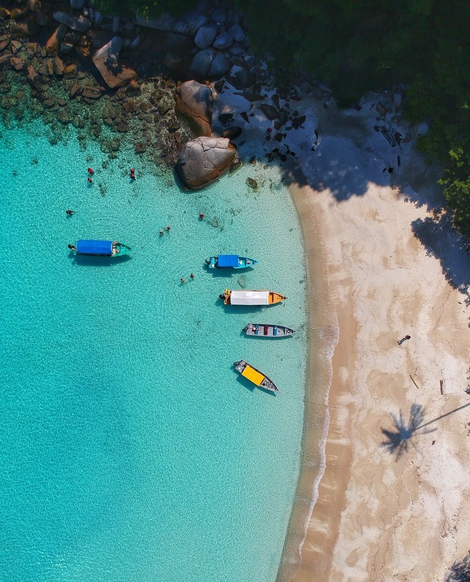 Aerial view of boats in clear turquoise water